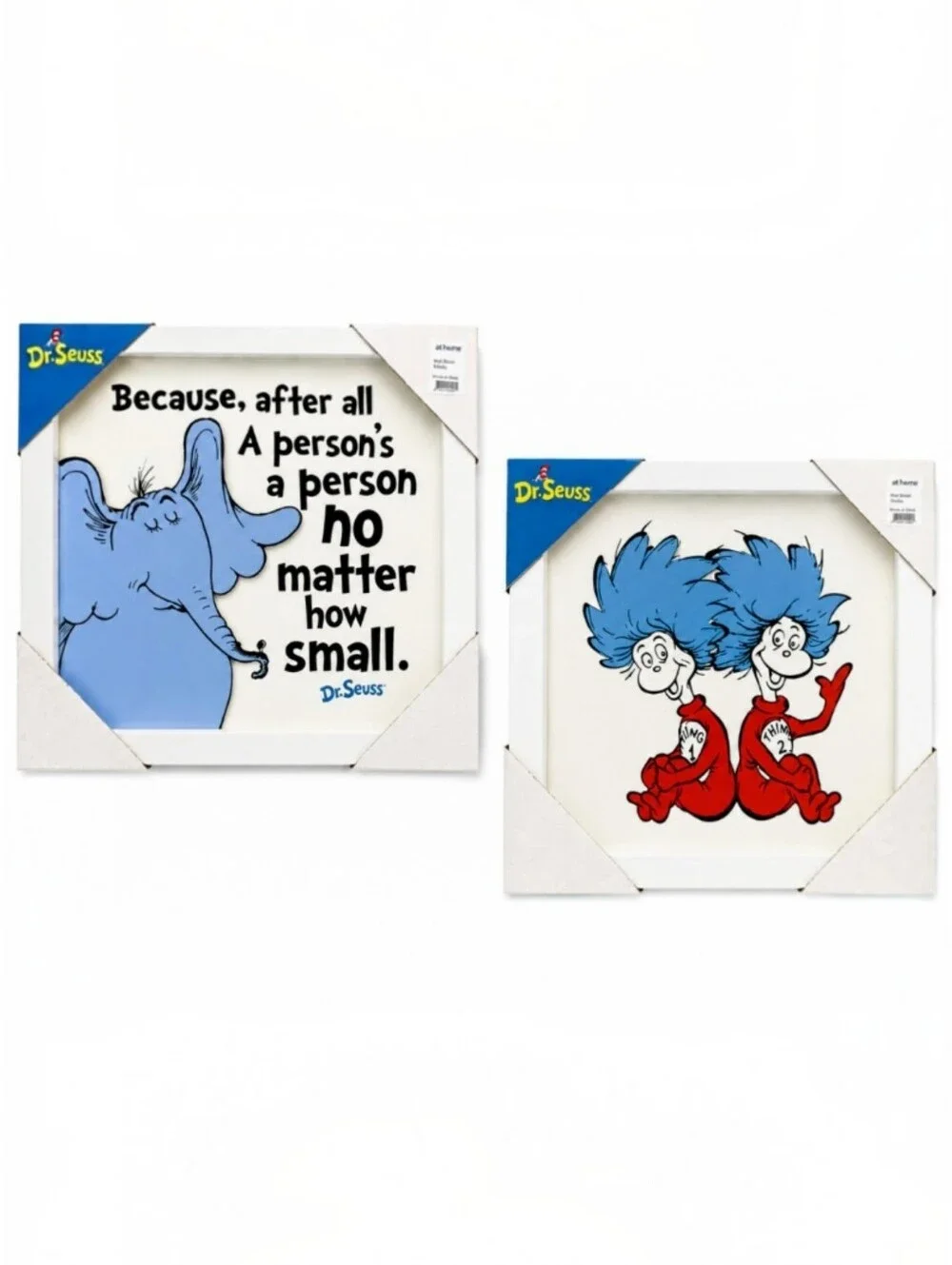 NWT Dr Seuss Glass Framed Wall Art Blue Red Nursery Kids Play Room Sz 12